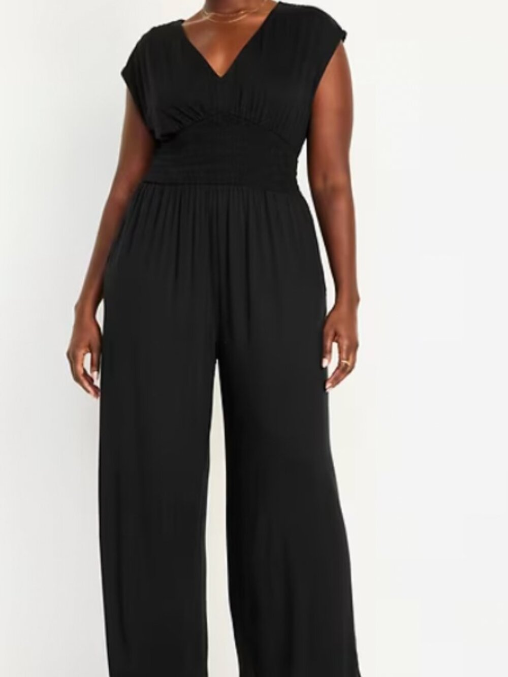 OLD NAVY Women's Large Waist Defined Wide Leg Black V-Neck Sleeveless Jumpsuit